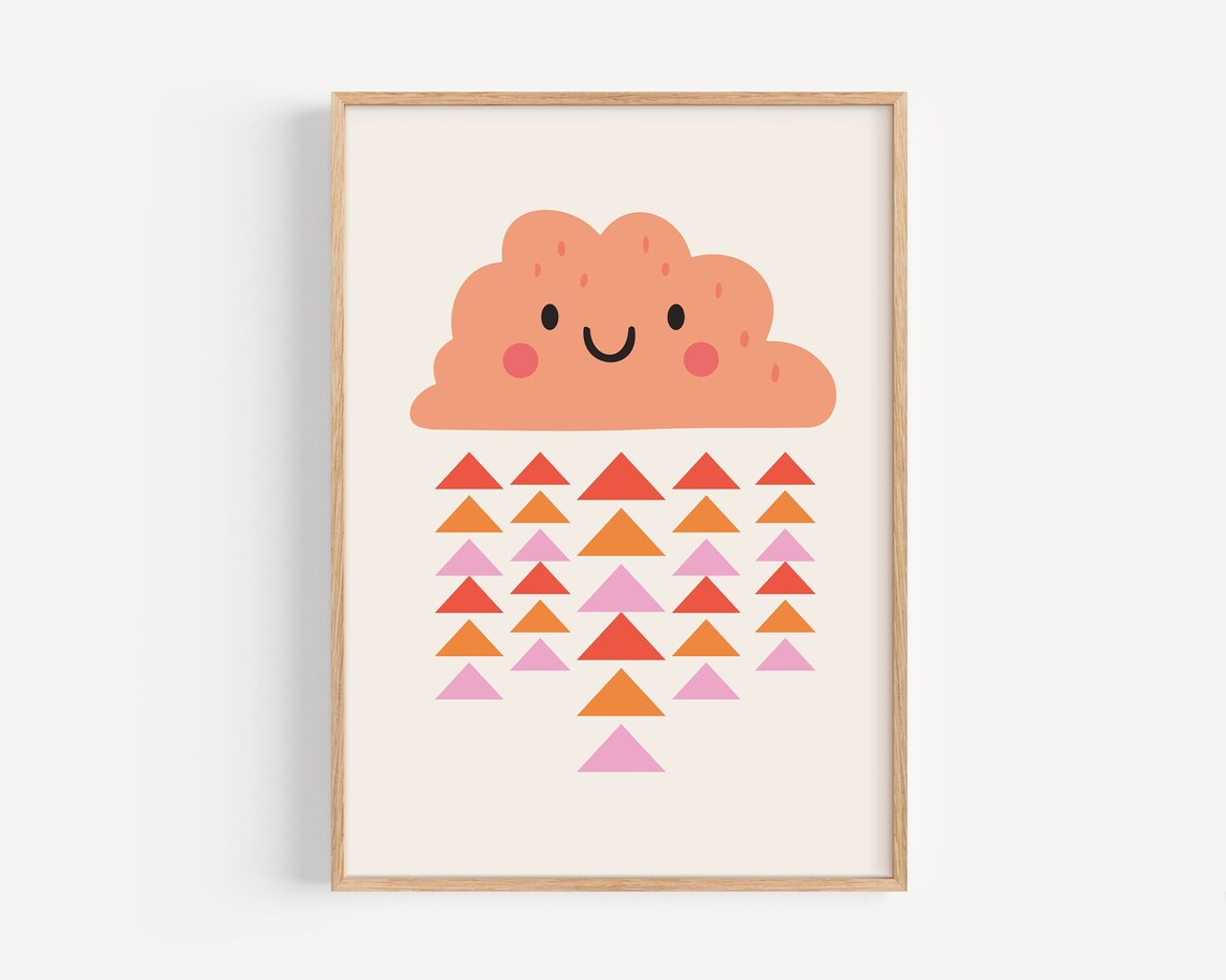 Cute Pink Nursery Rain Cloud Kids Room Poster
