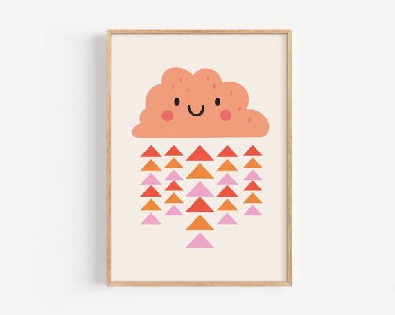 Cute Pink Nursery Rain Cloud Kids Room Poster