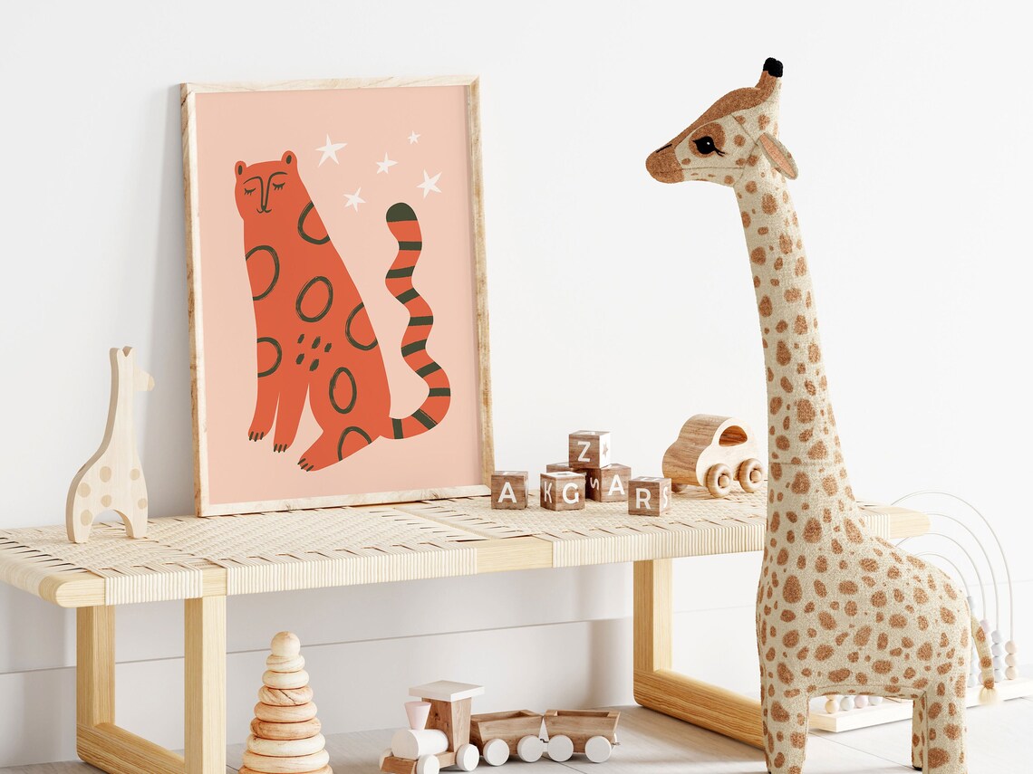 Orange Cat Print, Boho Kids Room Poster - Image 3