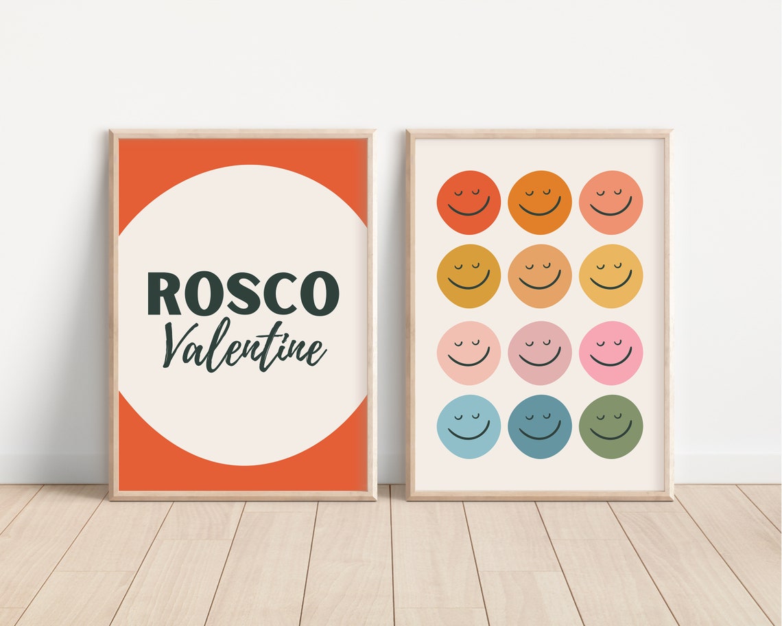 Personalized Name and Smiley Face Poster Set of Two for Kids