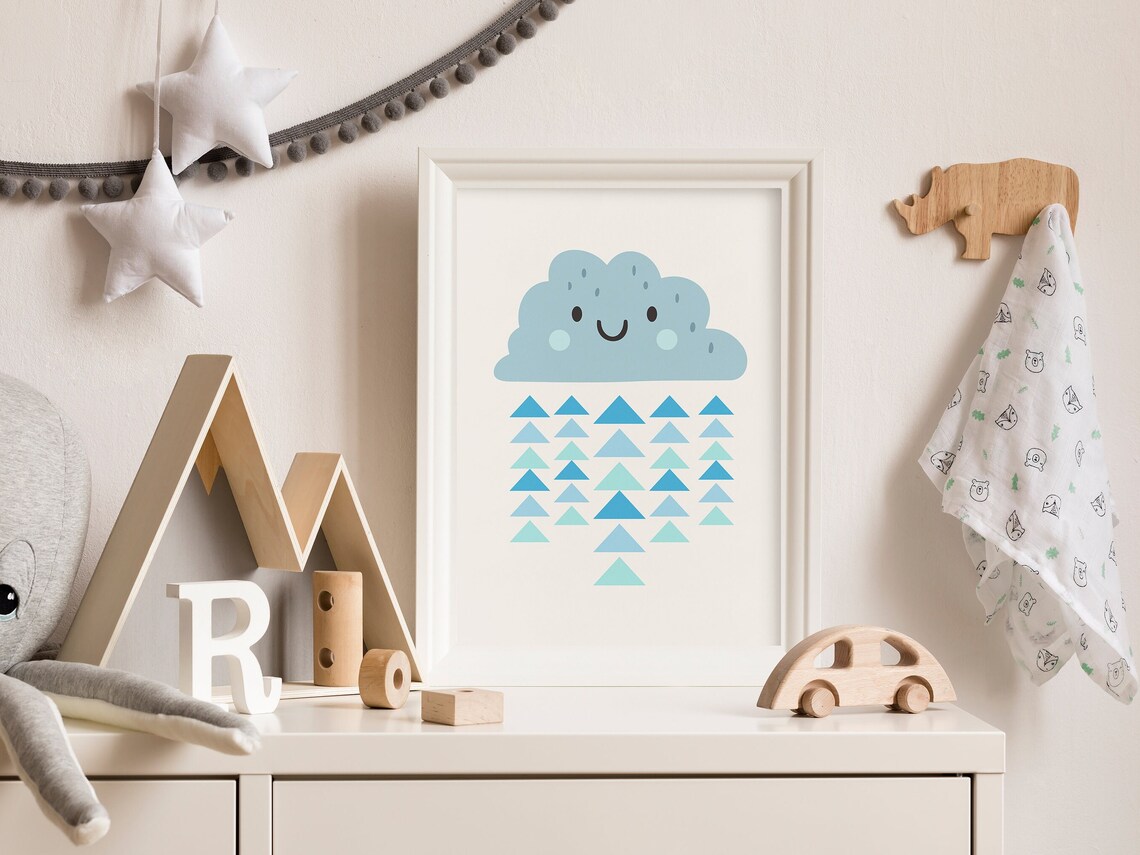 Happy Cloud Kids Room Weather Poster, Boho Nursery - Image 3