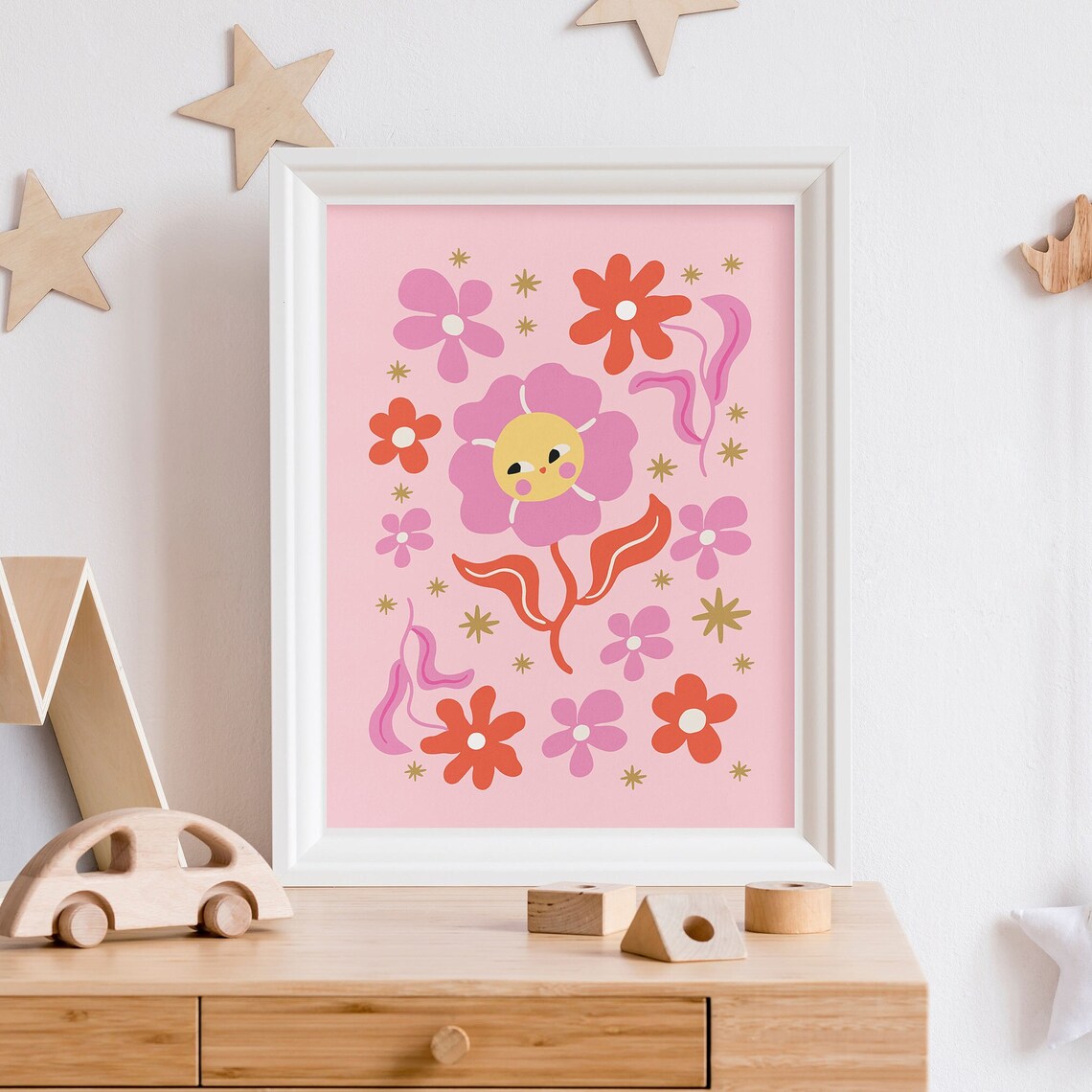 Pink Flower Retro Poster, Groovy Nursery Decor - Image 5