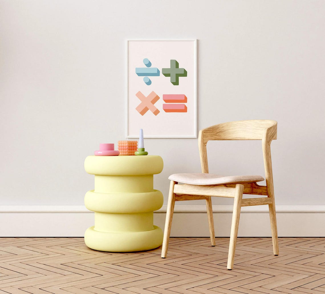 Pastel Math Symbols Poster Kids Classroom Nursery Learning Decor Art - Image 2