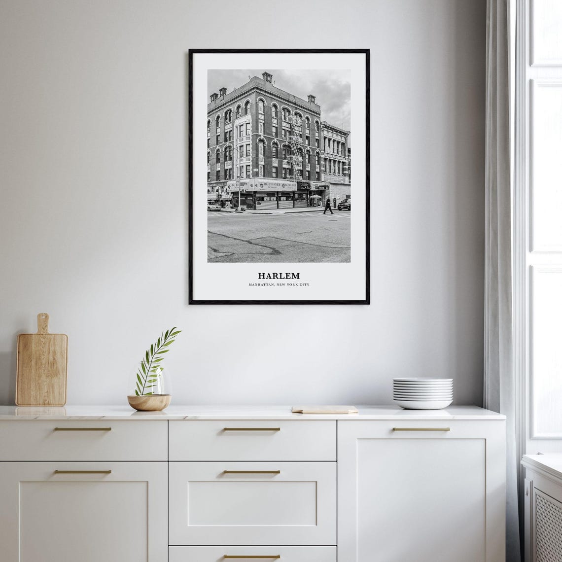 A Harlem Manhattan Brownstone Corner Fire Escape Black White Poster - Image 2