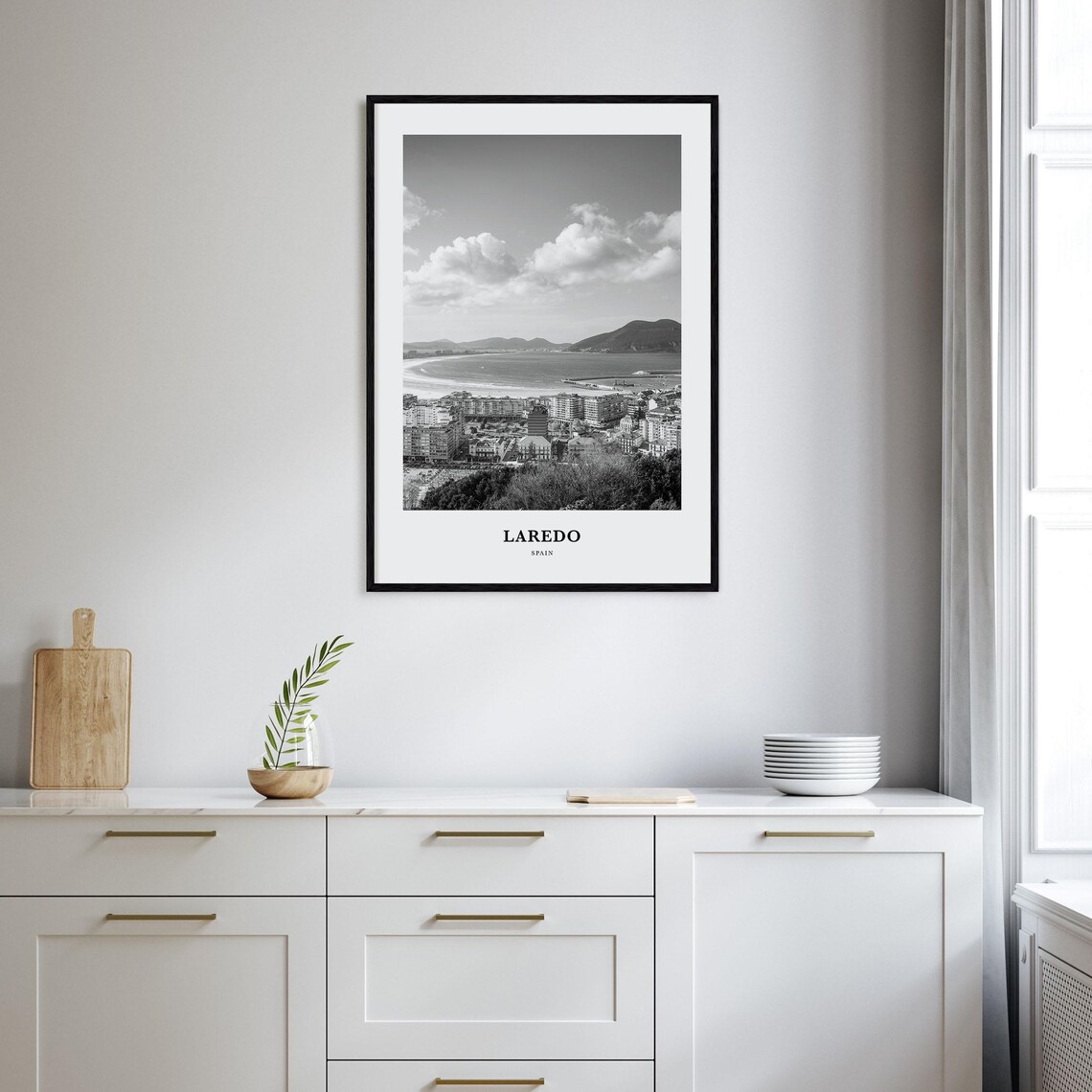 Laredo Spain Coastal Bay Cityscape Black And White Travel Poster - Image 2