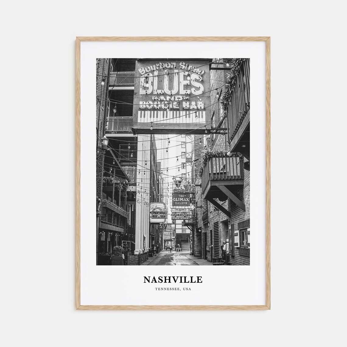 Nashville Blues Boogie Bar Alley Black And White Travel Poster