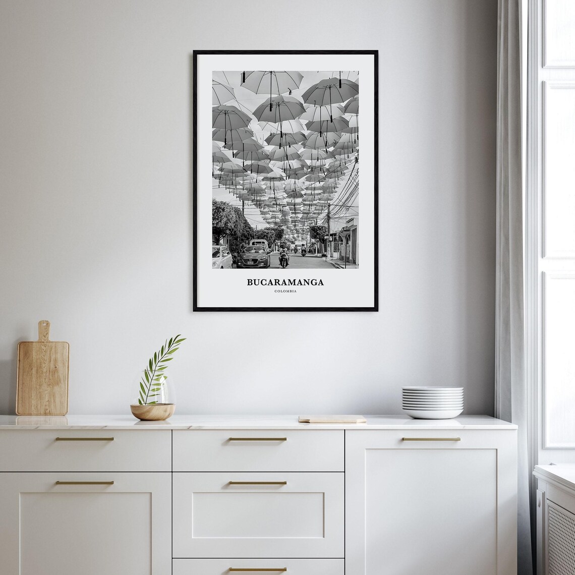 Bucaramanga Colombia Umbrella Street Black and White Travel Poster - Image 2