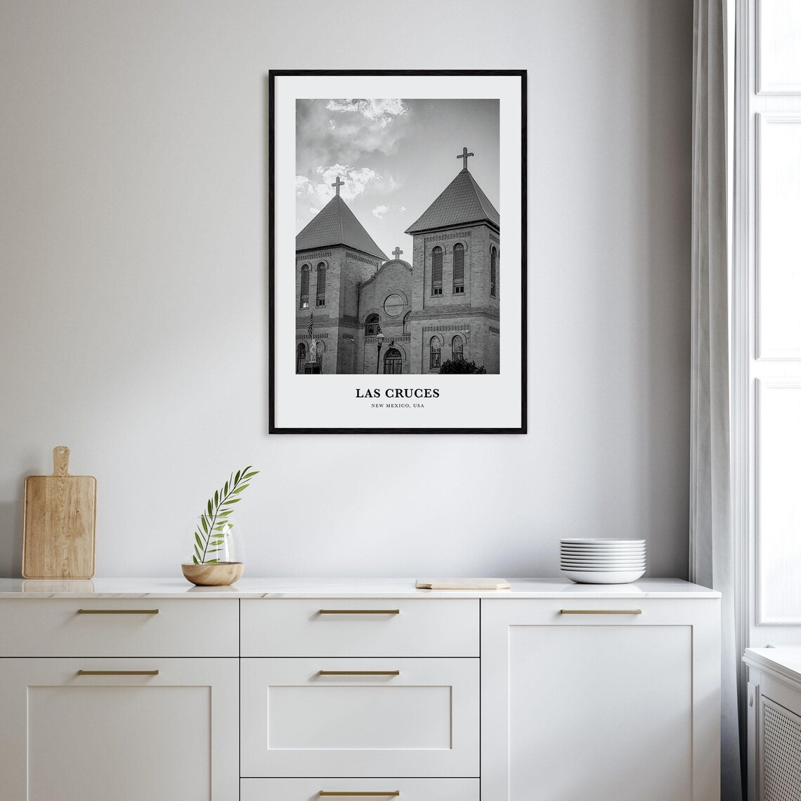 Las Cruces New Mexico Historic Church Black And White Travel Poster - Image 2