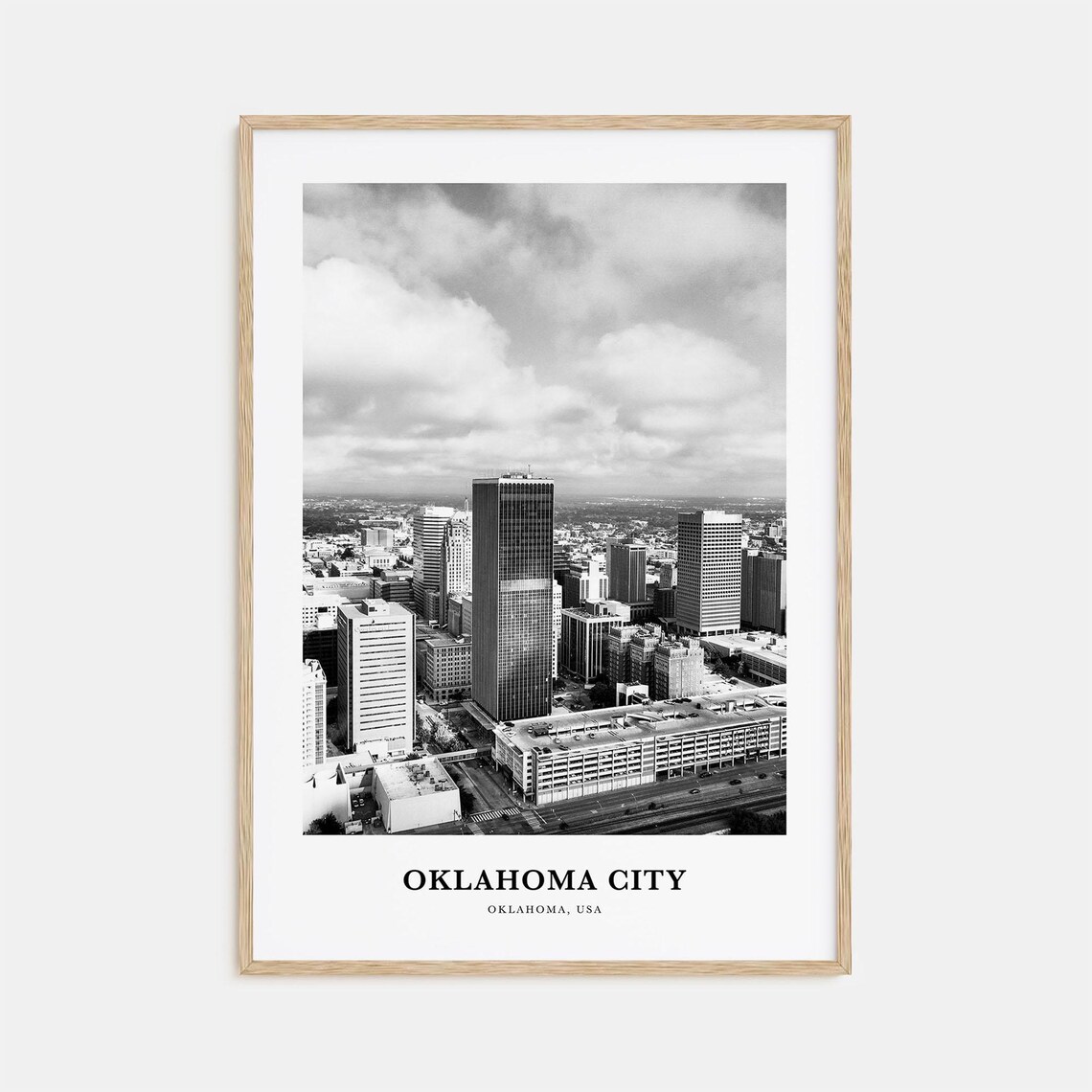 Oklahoma City Aerial Skyline with Glass Tower Black White Photo Poster