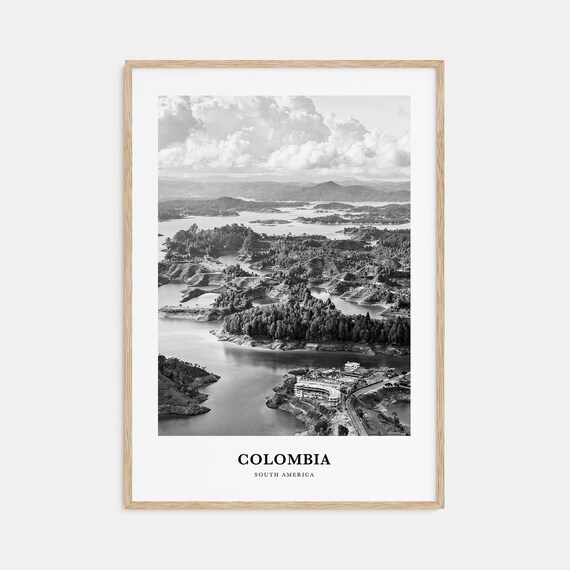 Colombia Aerial Lakes and Islands Black and White Travel Poster