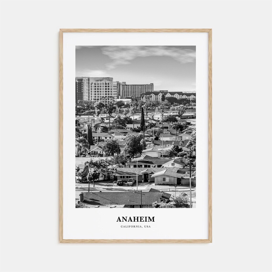 Anaheim California Residential Streets Black and White City Poster