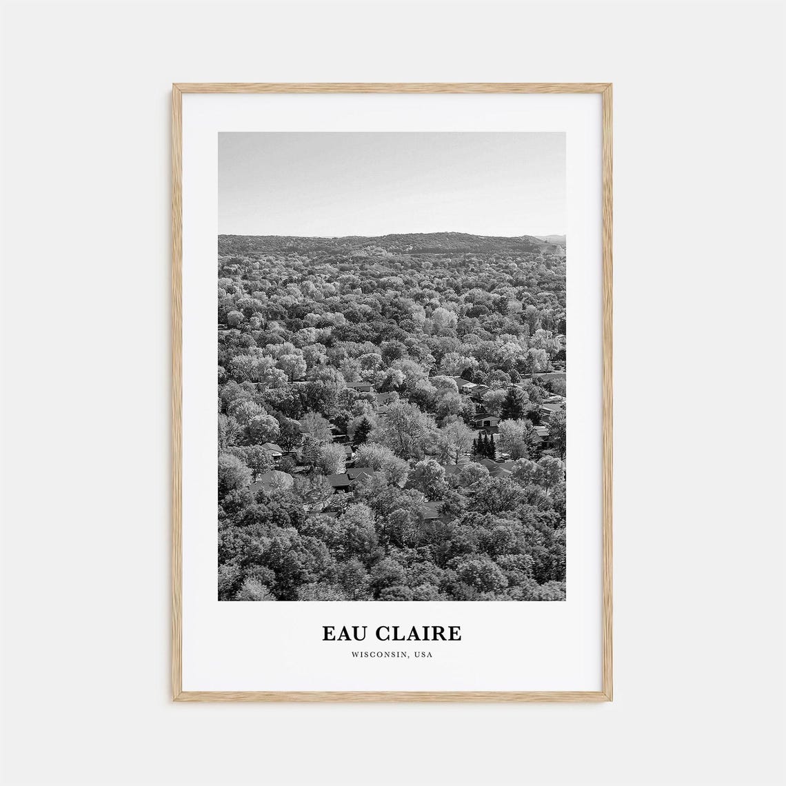Eau Claire Wisconsin Forest Canopy Aerial Black and White Poster