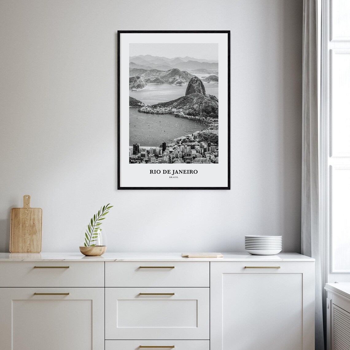 Rio De Janeiro Brazil Sugarloaf Mountain Aerial Black White Photo Poster - Image 2
