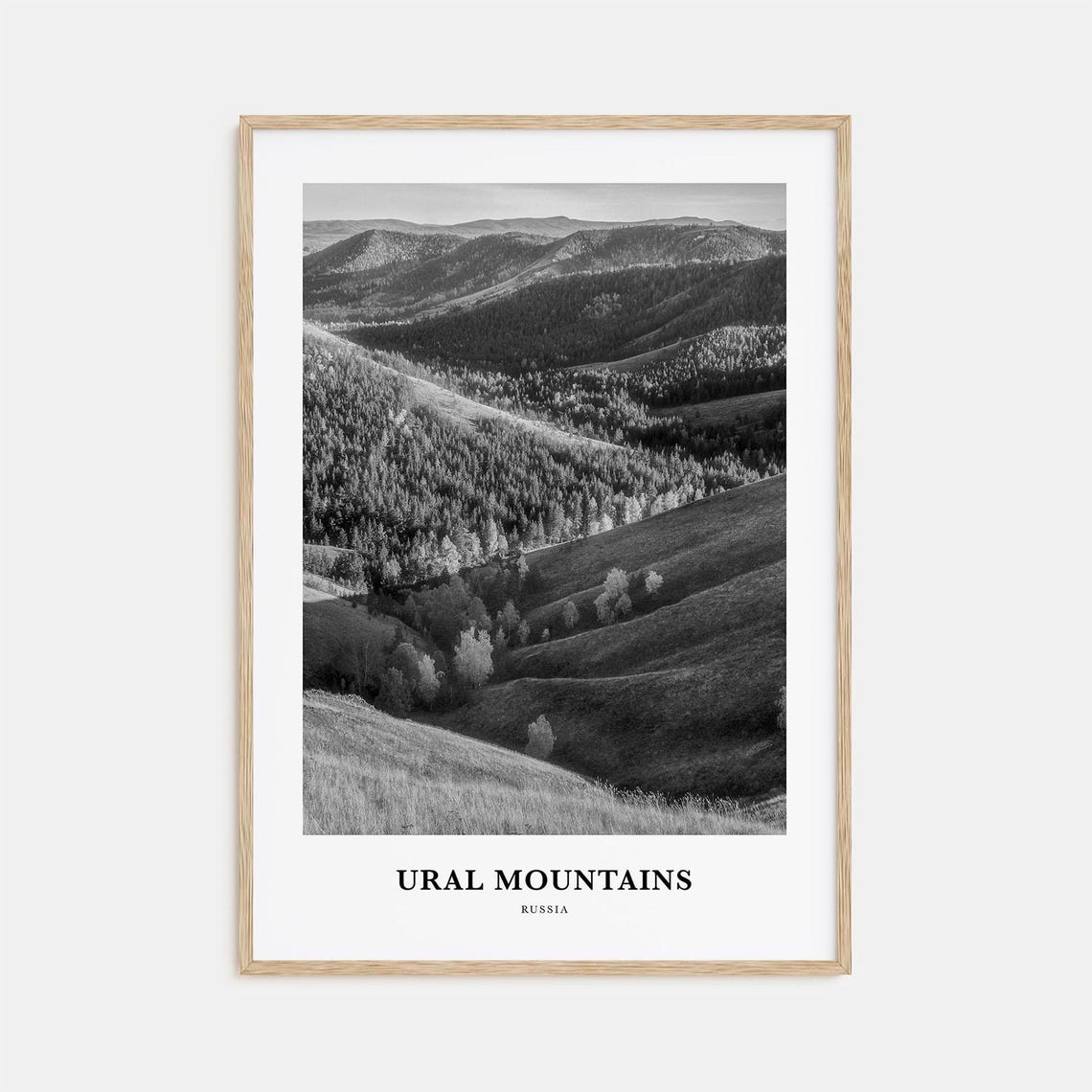 Ural Mountains Russia Forested Valley Black and White Poster