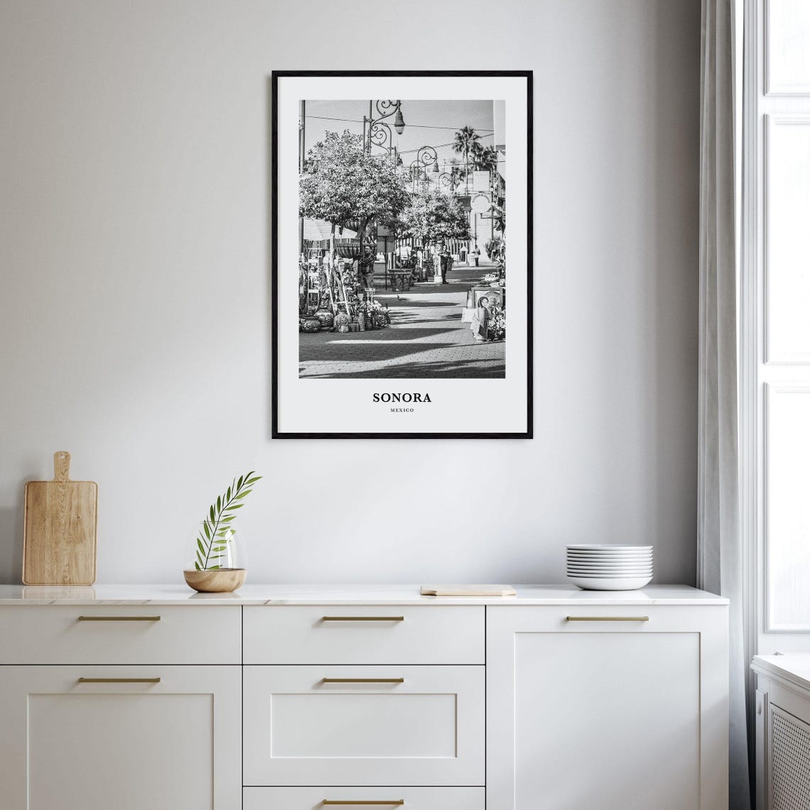 Sonora Mexico Colonial Street Market Scene Black White Poster - Image 2