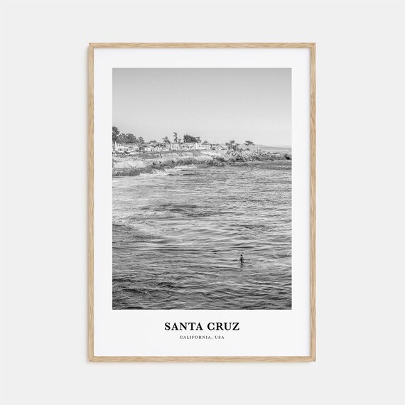Santa Cruz California Rocky Coastline Waves Black White Poster