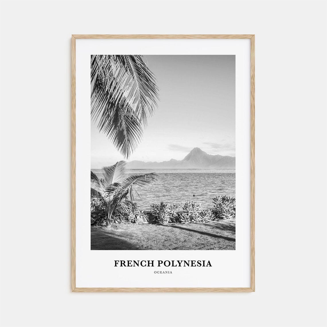 French Polynesia Monochrome Palm Trees Beach Lagoon Photo Poster
