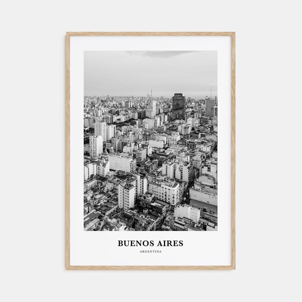 Buenos Aires City Aerial Skyline Panorama Black and White Poster