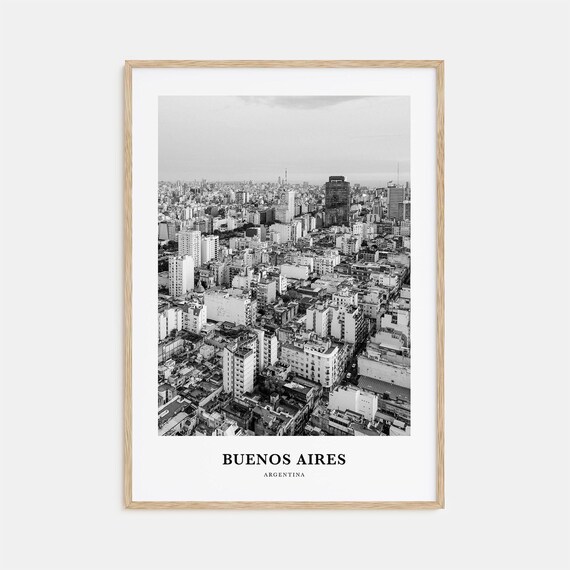 Buenos Aires City Aerial Skyline Panorama Black and White Poster