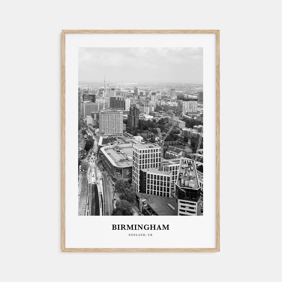 Birmingham England City Centre Aerial View UK Black and White Poster