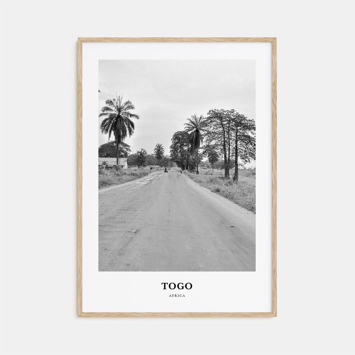 Togo Africa Dirt Road Palm Trees Black and White Travel Poster