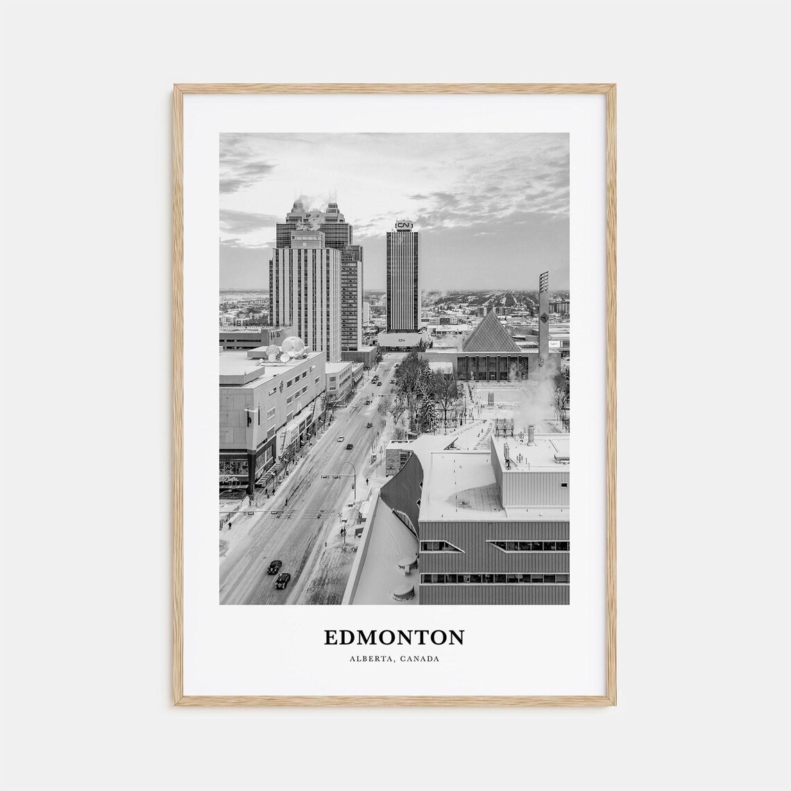 Edmonton Alberta Downtown Winter Snow Street Black White Photo Poster