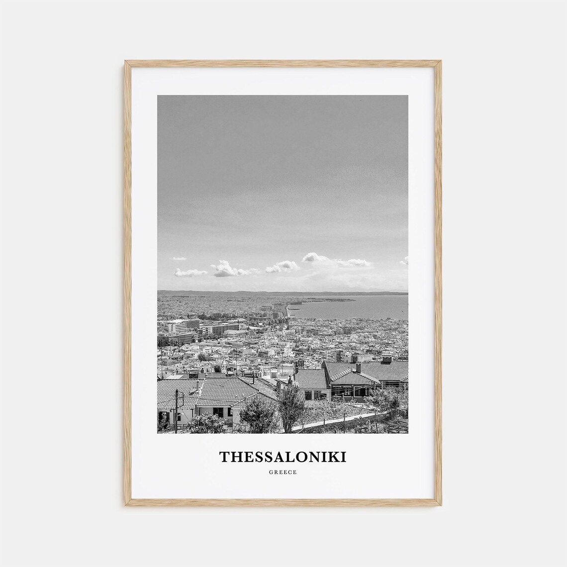Thessaloniki Greece Bay City View Black and White Travel Poster