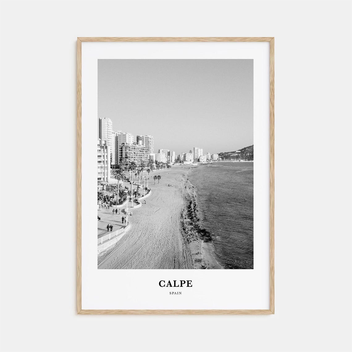 Calpe Spain Beachfront Promenade Coastline Monochrome Poster