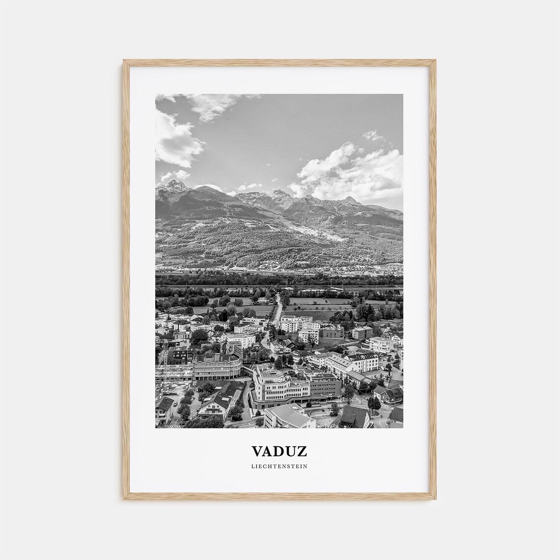 Vaduz Liechtenstein Alpine Town Mountain View Monochrome Art Poster