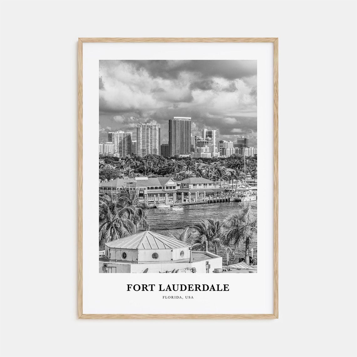 Fort Lauderdale Florida Skyline Waterfront Black and White Poster