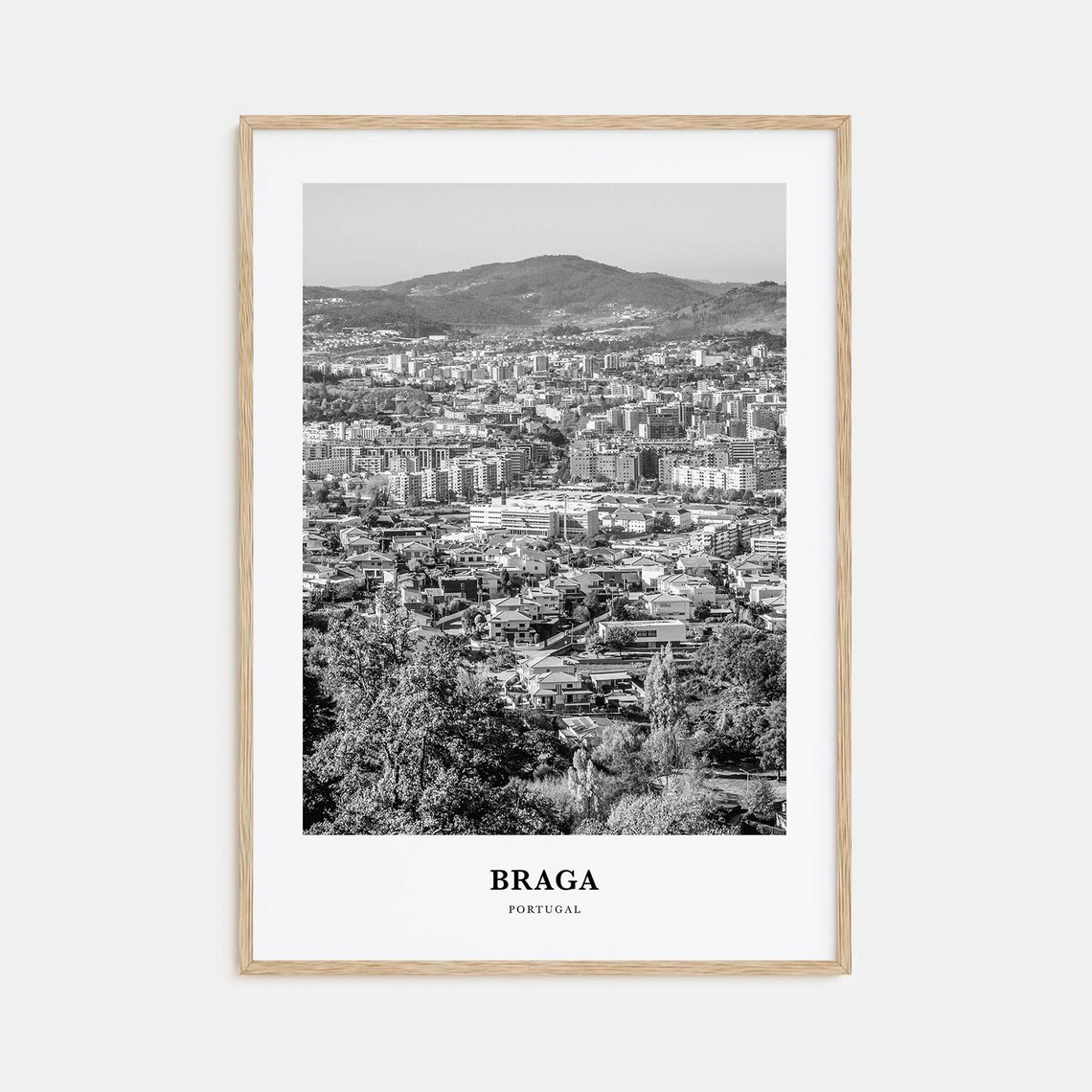 Braga City Panorama Bom Jesus Hill Portugal Black and White Poster