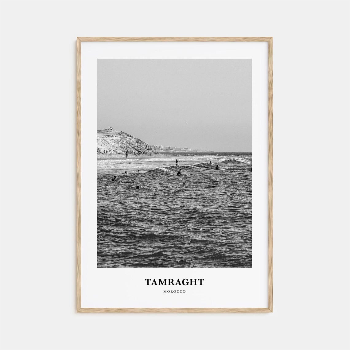 Tamraght Morocco Black And White Surfers Ocean Waves Photo Poster