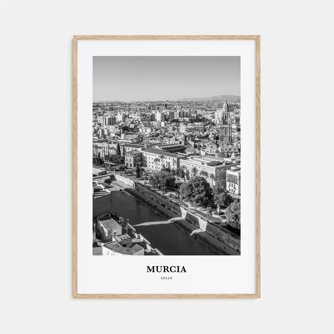 Murcia Spain River Old Town Aerial Black And White Travel Poster
