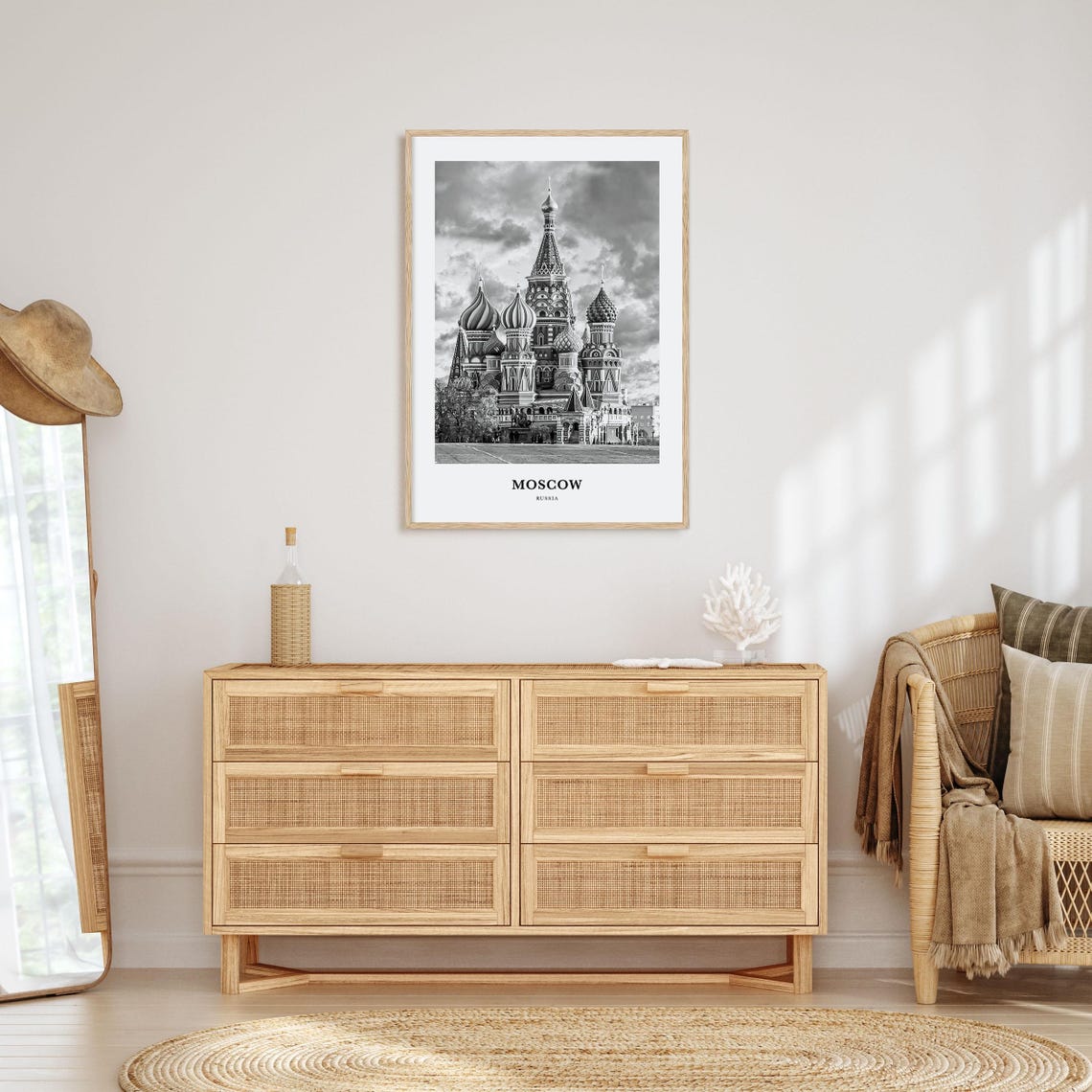 Moscow Russia Black and White Historic St Basil Cathedral Poster - Image 3