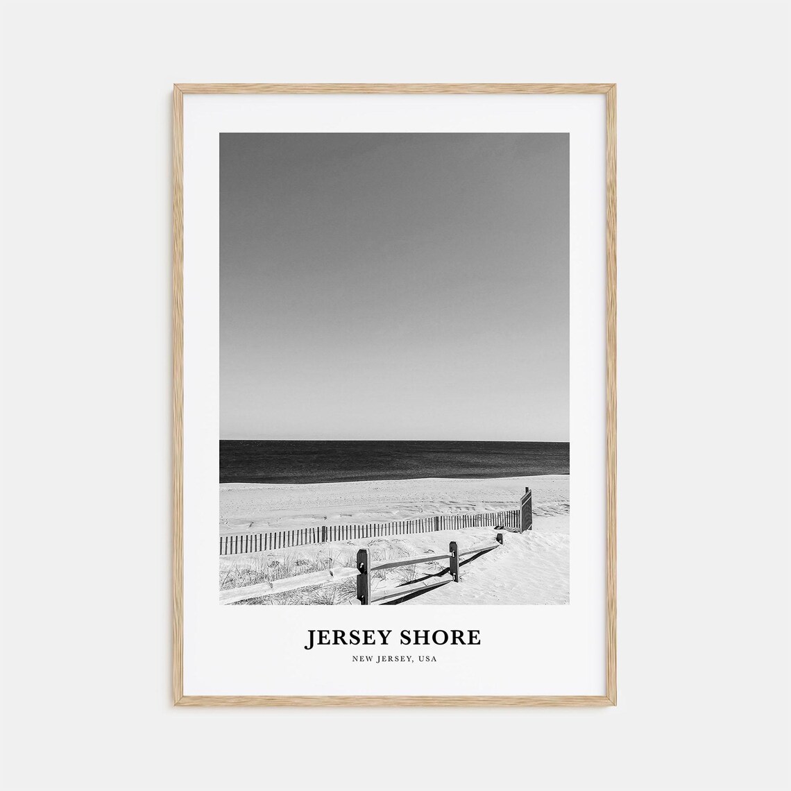 Jersey Shore Dunes Fence Atlantic Ocean Black and White Poster