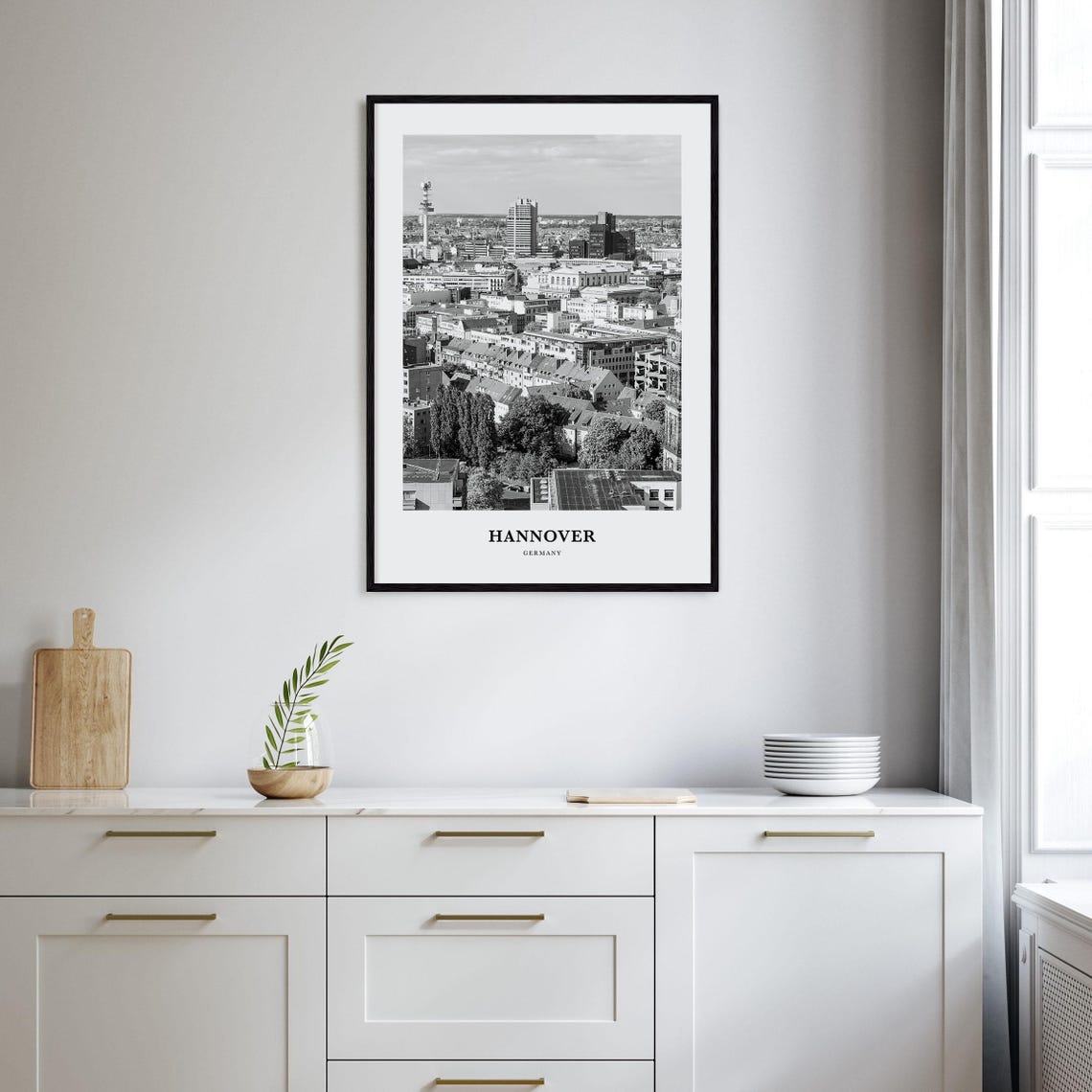 Hannover Germany Old Town Rooftop Skyline Black White Poster - Image 2