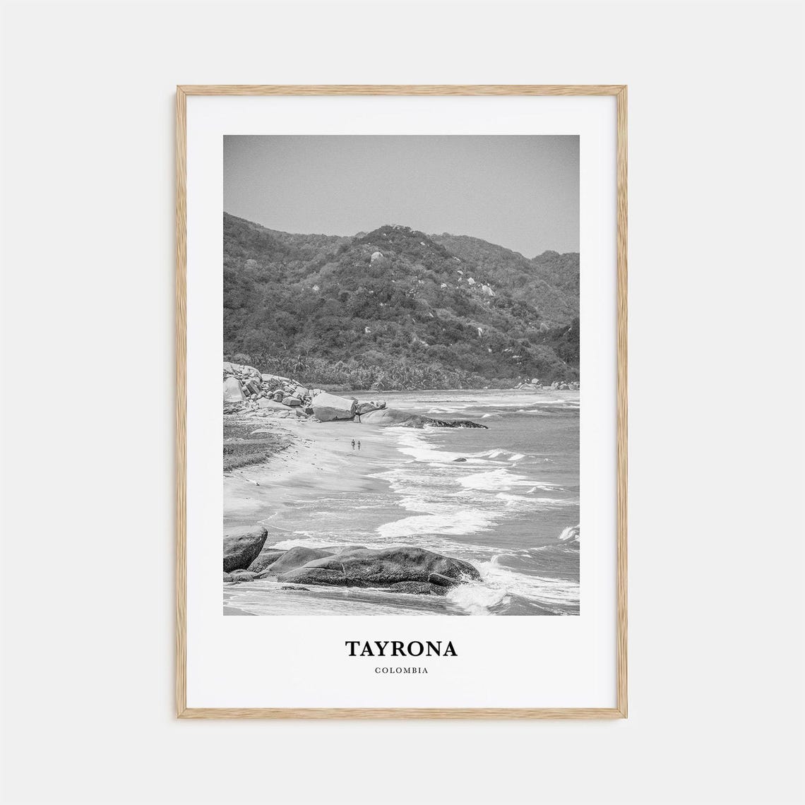 Tayrona Rocky Beach with Jungle Coast Black and White Poster