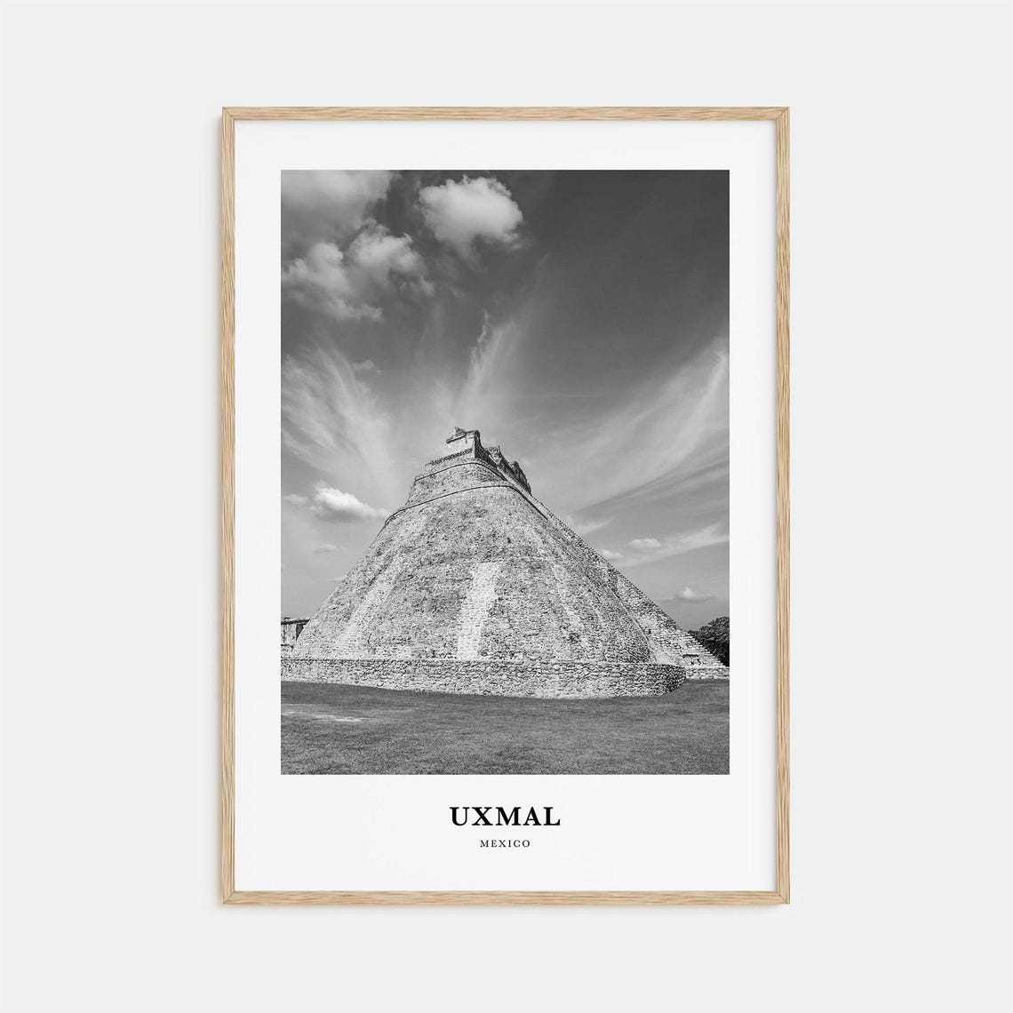Uxmal Mexico Mayan Pyramid Ruins Temple Monochrome Art Poster