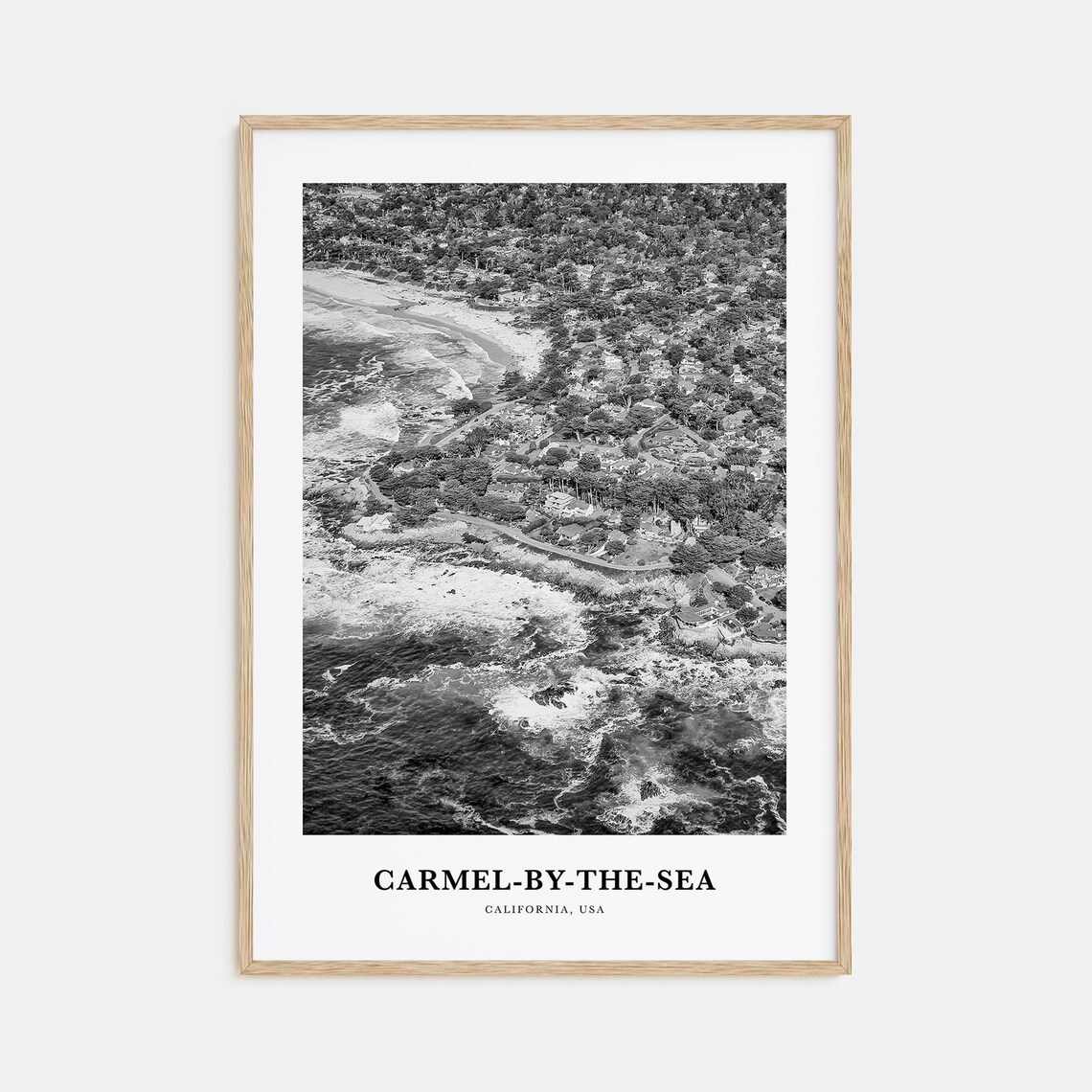 Carmel-by-the-Sea California Aerial Coast Black White Travel Poster