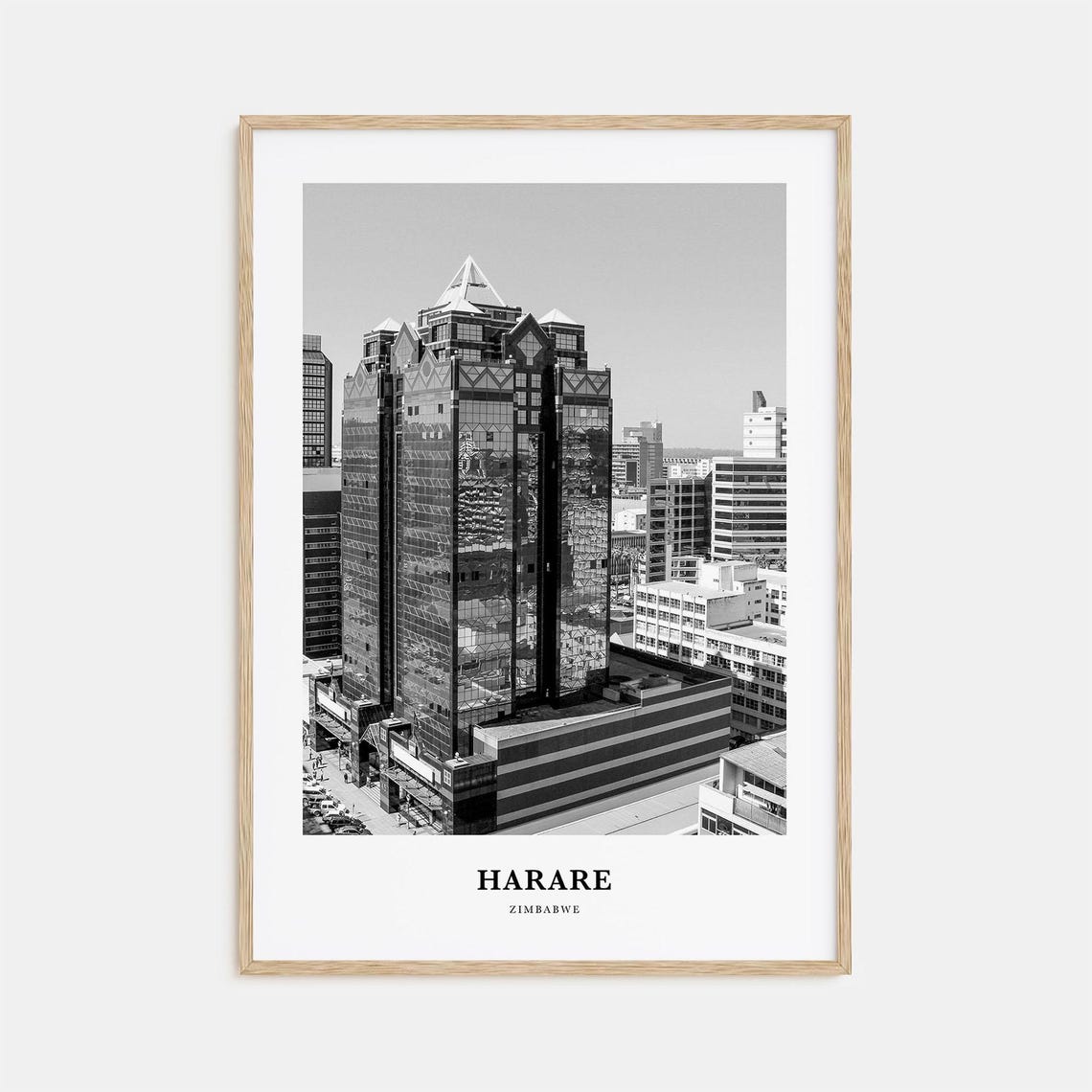 Harare Zimbabwe Modern Glass Skyscraper Downtown Black White Poster