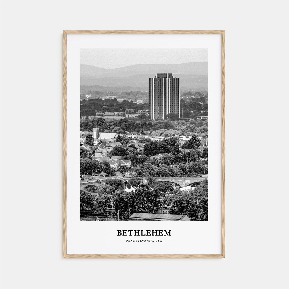 Bethlehem Pennsylvania Town View Tower Black and White Poster