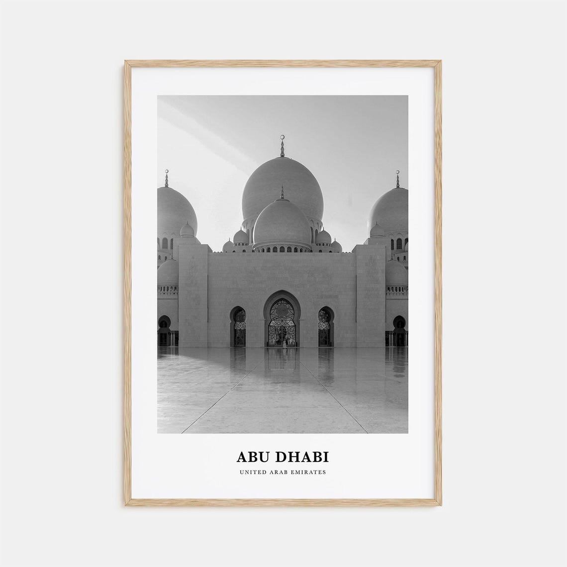 Abu Dhabi Grand Mosque Domes Black and White UAE Travel Poster