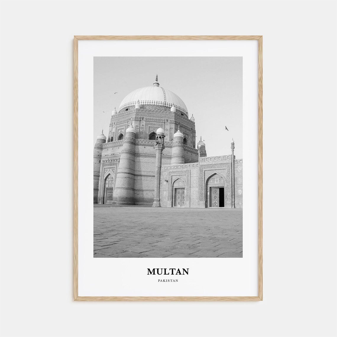 Multan Pakistan Domed Shrine Mausoleum Black And White Travel Poster