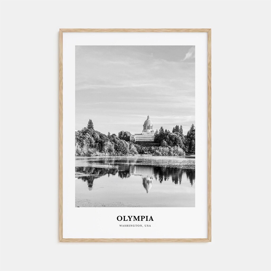 Olympia Washington State Capitol Reflection Lake Travel Poster