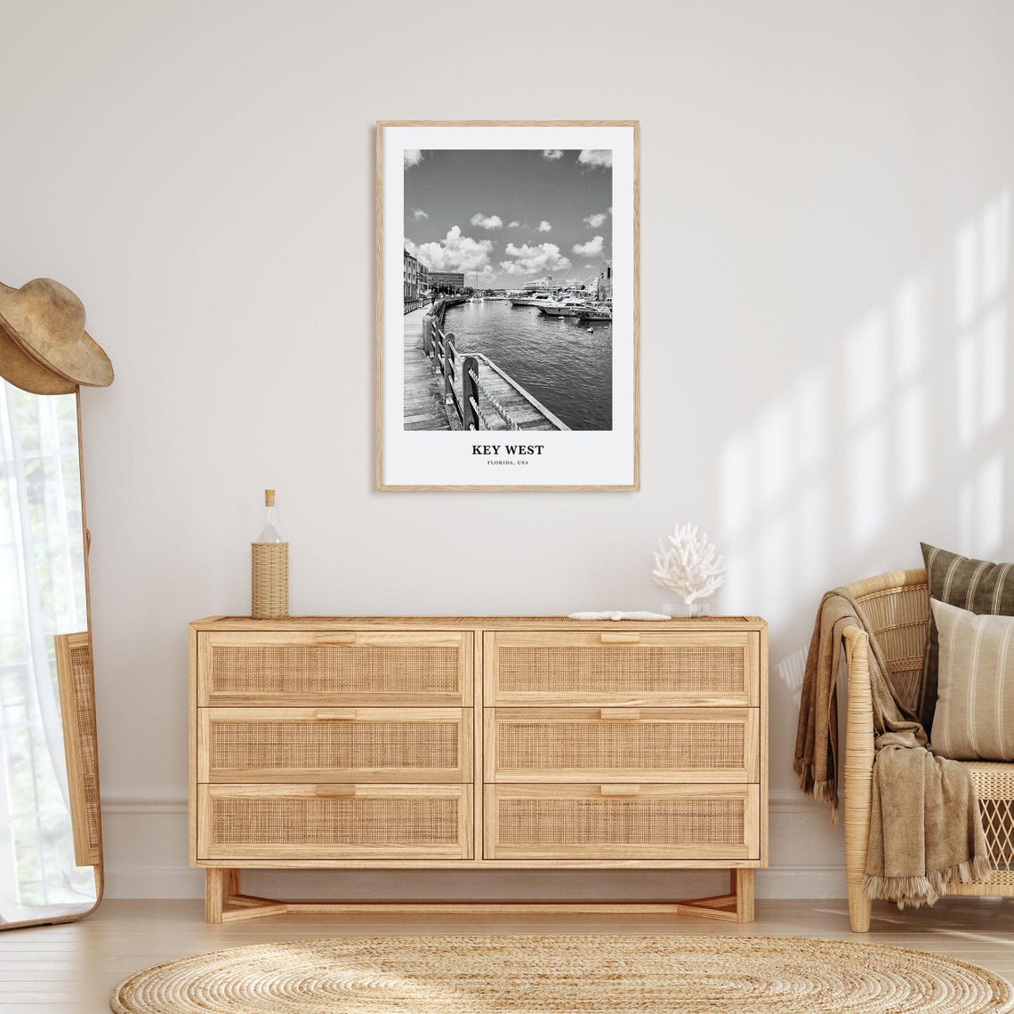 Key West Florida Black and White Marina Boardwalk Harbor Poster - Image 3