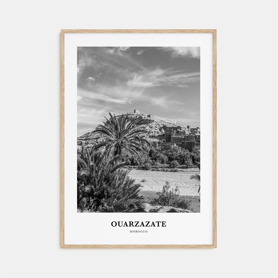 Ouarzazate Morocco Kasbah Palm Oasis Black and White Travel Poster