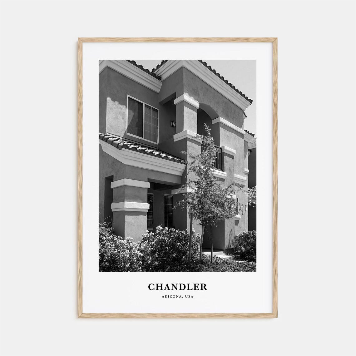 Chandler Arizona Spanish Style Architecture Black White Travel Poster