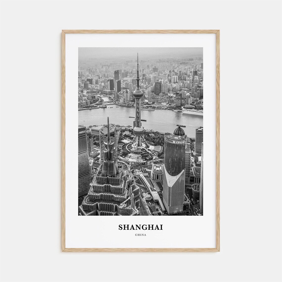 Shanghai China Pudong Aerial Oriental Pearl Tower Black White Poster