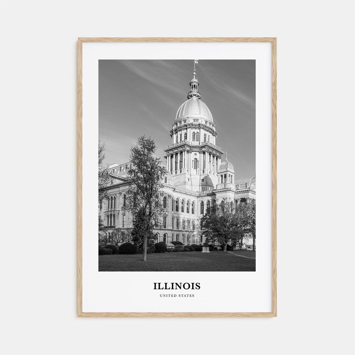 Illinois State Capitol Springfield Black and White Photo Print