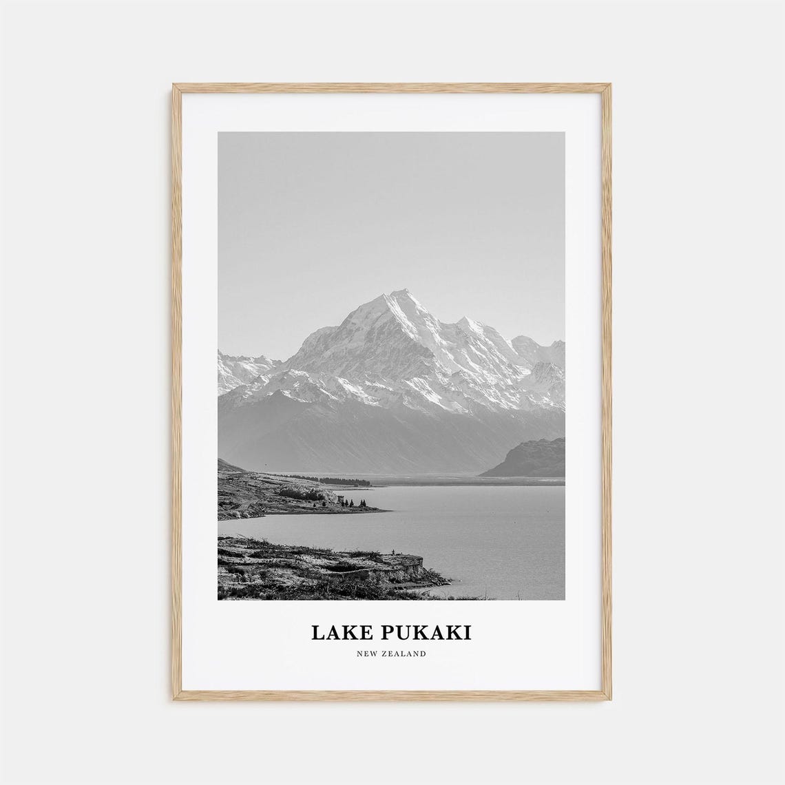 Lake Pukaki Mountain View Black And White New Zealand Poster